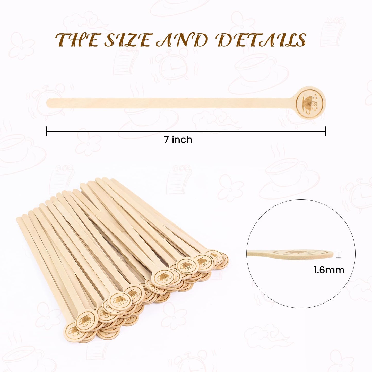 200Pcs Wooden Coffee Stirrers, 7 Inch Disposable Birch Wood Stir Sticks with Round Ends for Coffee, Cocktails, Milk and Tea
