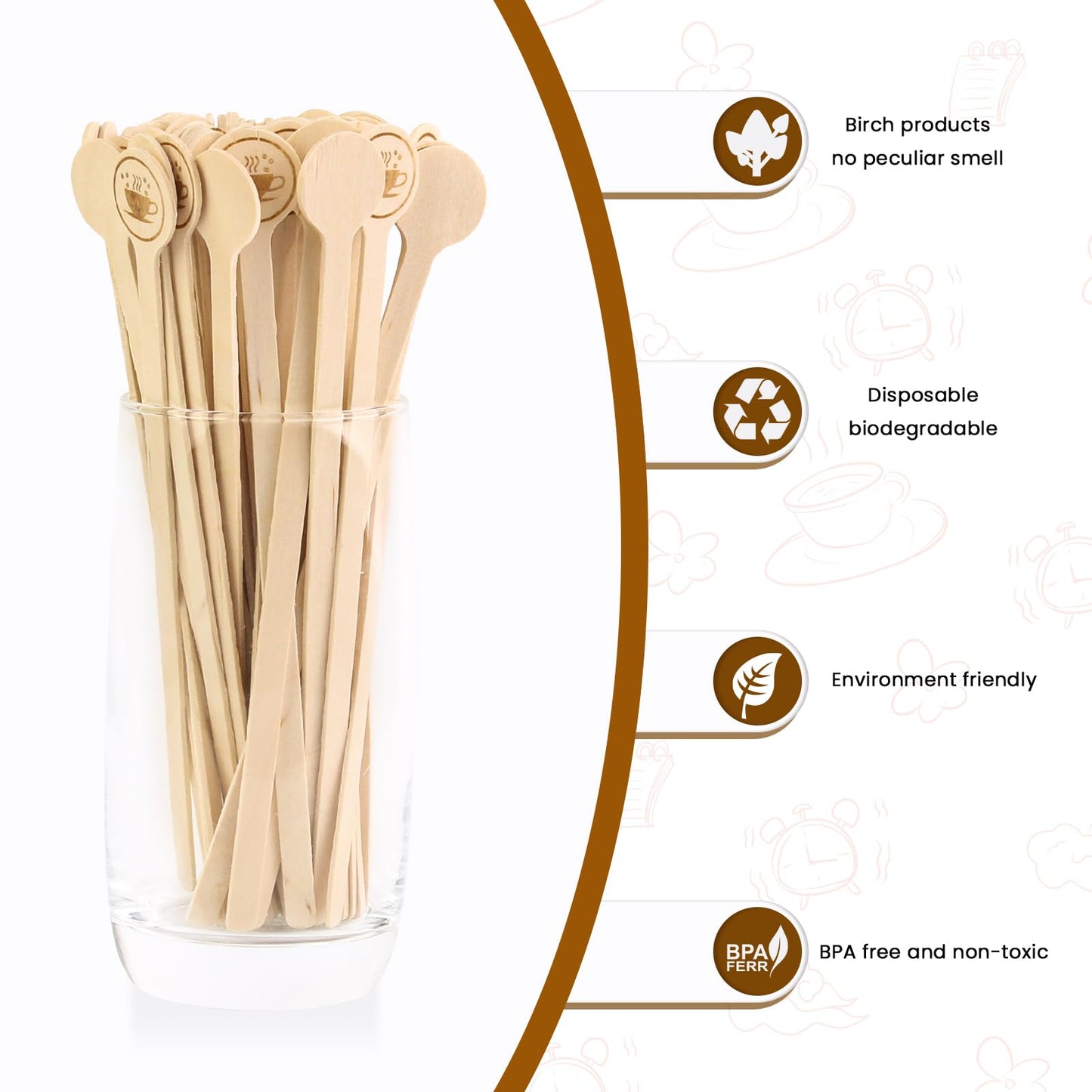 200Pcs Wooden Coffee Stirrers, 7 Inch Disposable Birch Wood Stir Sticks with Round Ends for Coffee, Cocktails, Milk and Tea