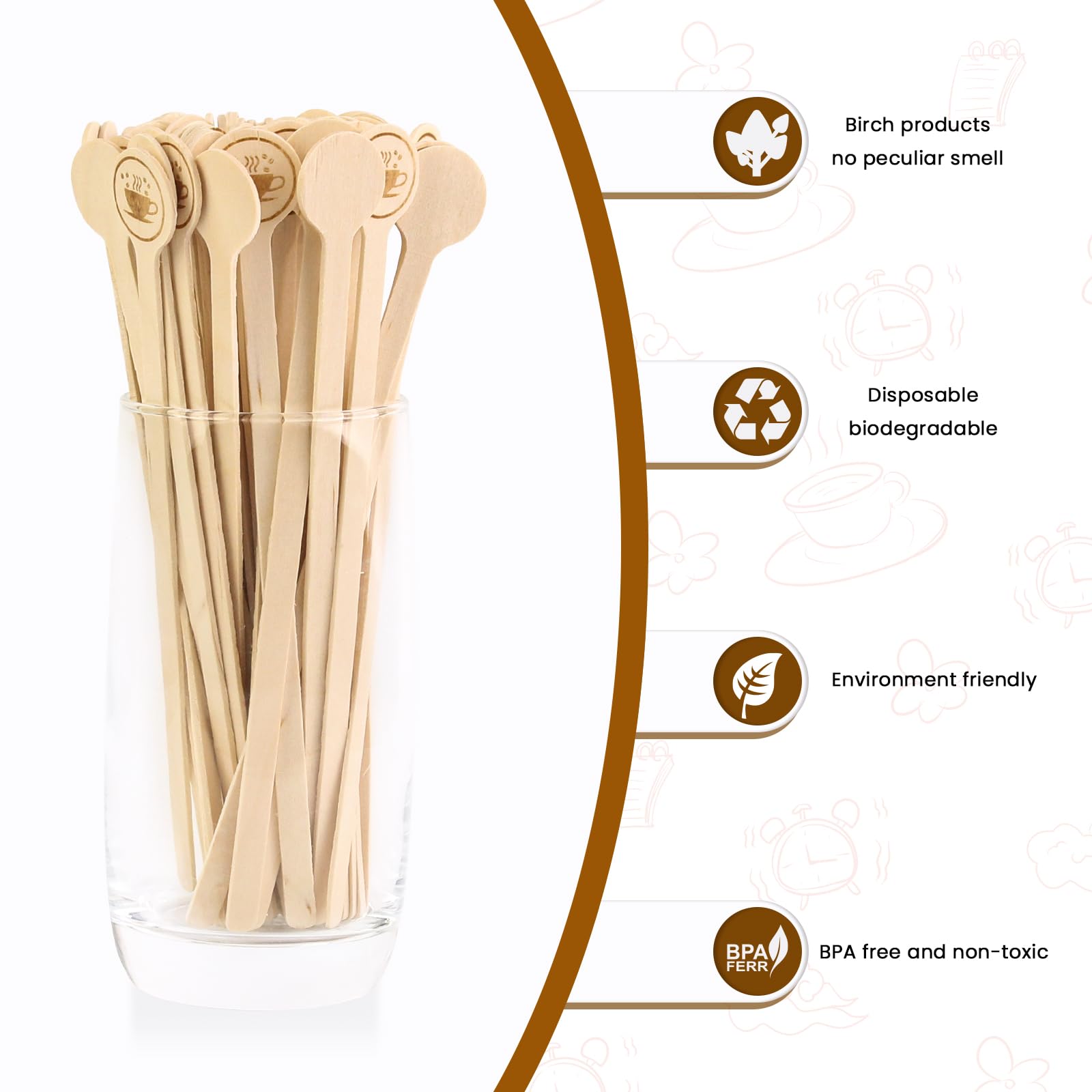 200Pcs Wooden Coffee Stirrers, 7 Inch Disposable Birch Wood Stir Sticks with Round Ends for Coffee, Cocktails, Milk and Tea