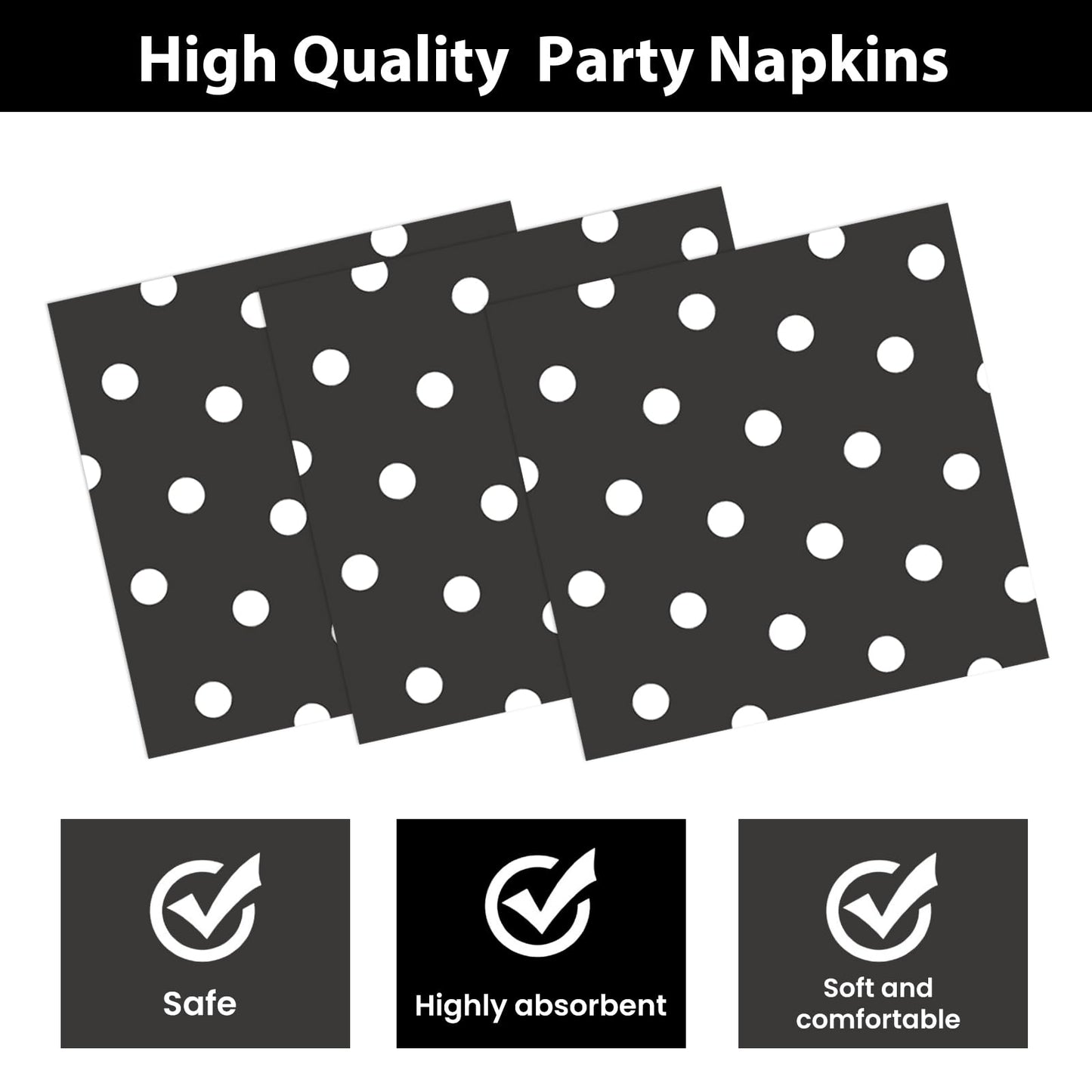 EVYIENEN 50PCS Black Polka Dot Paper Plates and Napkins Party Supplies, Black and White Party Plates and Napkins Tableware Set for Birthday Bridal & Baby Shower Wedding Party Decoration