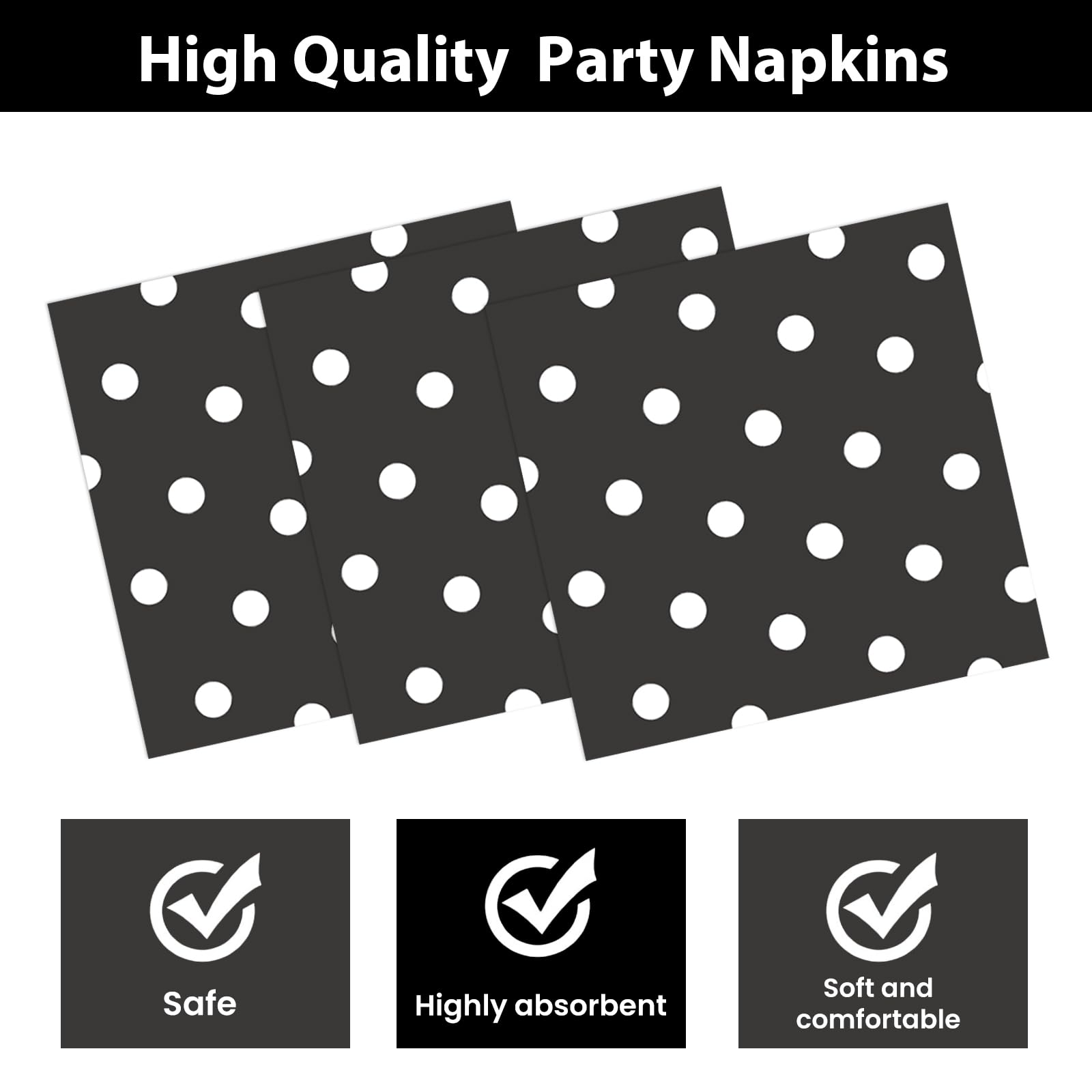 EVYIENEN 50PCS Black Polka Dot Paper Plates and Napkins Party Supplies, Black and White Party Plates and Napkins Tableware Set for Birthday Bridal & Baby Shower Wedding Party Decoration