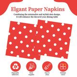 50pcs White Polka Dot Red Napkins, Disposable 2-Ply Cocktail & Happy Birthday Napkins, Polka Dot Party Decorations for Wedding Baby Shower Birthday Bridal Party
