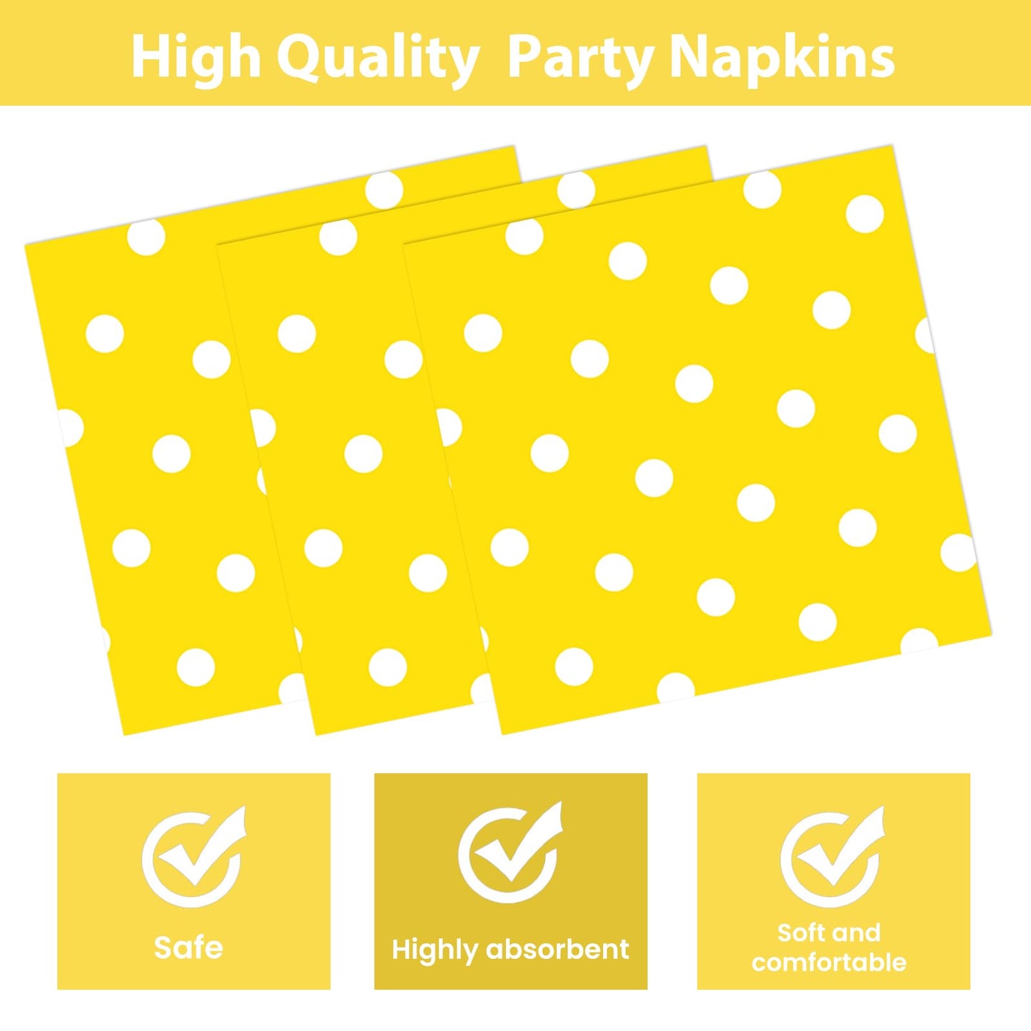 EVYIENEN 50PCS Yellow Polka Dot Paper Plates and Napkins Party Supplies, Yellow and White Party Plates and Napkins Tableware Set for Birthday Bridal & Baby Shower Wedding Party Decoration
