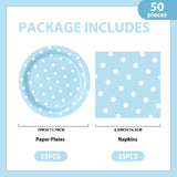 EVYIENEN 50PCS Blue Polka Dot Paper Plates and Napkins Party Supplies, Blue and White Party Plates and Napkins Tableware Set for Birthday Bridal & Baby Shower Wedding Party Decoration