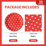 EVYIENEN 50PCS Red Polka Dot Paper Plates and Napkins Party Supplies,Red and White Party Plates and Napkins Tableware Set for Birthday Bridal & Baby Shower Wedding Party Decoration