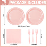 75PCS Paper Plates and Napkins Set, Pink Party Supplies Disposable Dinnerware Includes Paper Plates Napkins Forks Decorations for Birthday,Weddings