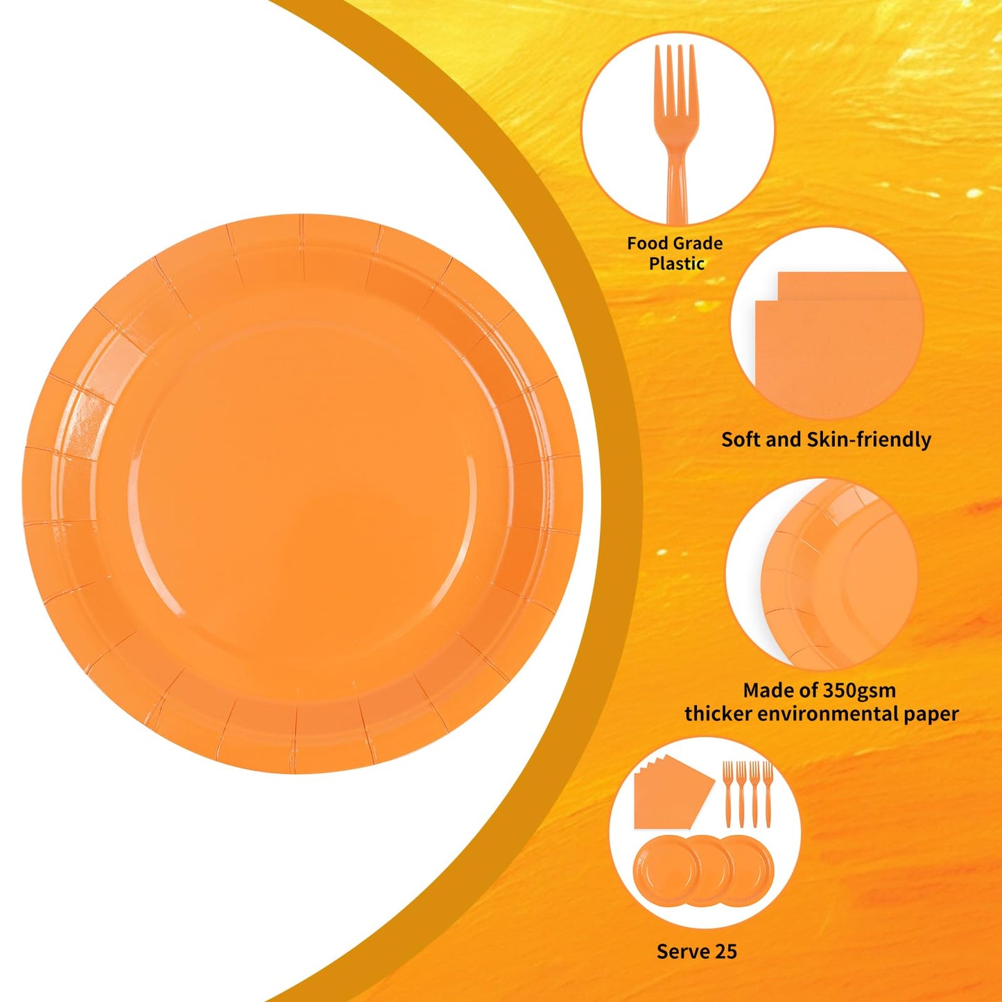 75Pcs Blue Paper Plates and Napkins Party Supplies Set with Gold Forks, Disposable Tableware for Birthday, Wedding and Christmas, Serves 25
