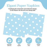 50pcs White Polka Dot Blue Napkins, Disposable 2-Ply Cocktail & Happy Birthday Napkins, Polka Dot Party Decorations for Wedding Baby Shower Birthday Bridal Party