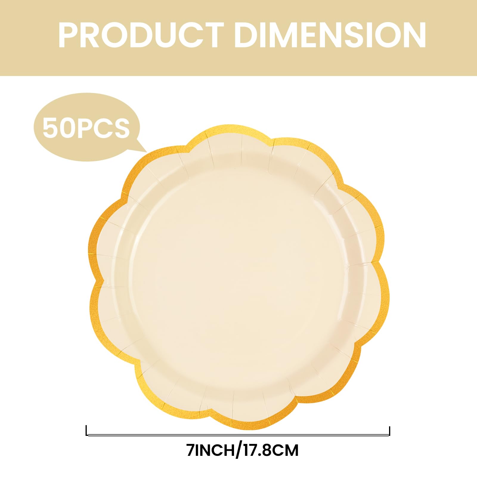 50 Pcs Yellow Scalloped Paper Plates – 9 Inch Gold Foil Party Plates for Birthdays, Weddings & Baby Showers