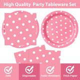EVYIENEN 50PCS Pink Polka Dot Paper Plates and Napkins Party Supplies, Pink and White Party Plates and Napkins Tableware Set for Birthday Bridal & Baby Shower Wedding Party Decoration