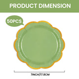 EVYIENEN 50 Pcs Sage Green Paper Plates,7 Inches Gold Foil Disposable Scalloped Paper Party Plates for Cake Dessert Halloween Fall Thanksgiving Birthday Wedding Baby Shower Party Decorations