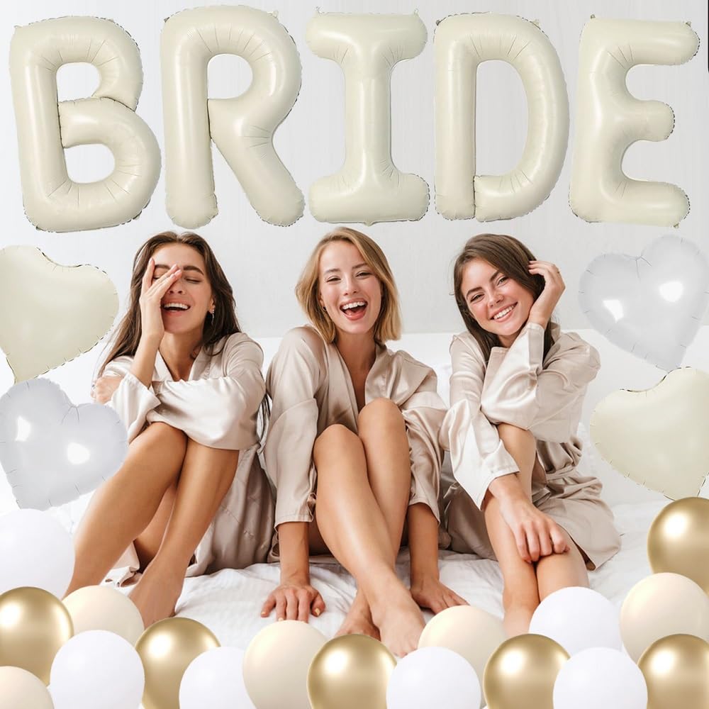 33PCS Bachelorette Party Decorations Set 40 inch Beige Bride Balloons