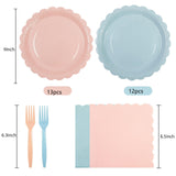 EVYIENEN 75Pcs Pink Blue Paper Plates and Napkins,25 Guest Pink and Blue Scalloped Paper Tableware Forks Disposable Dinnerwaret Kit for Baby Shower Bridal Wedding Birthday Party New Year Decorations