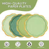 48 Pcs Blue Scalloped Paper Plates,7 Inch Gradient Blue Dessert Party Plates with Gold Foil Disposable Cake Plate Decorative Dinner Serving Plate for Birthday Wedding Graduation Party Supplies