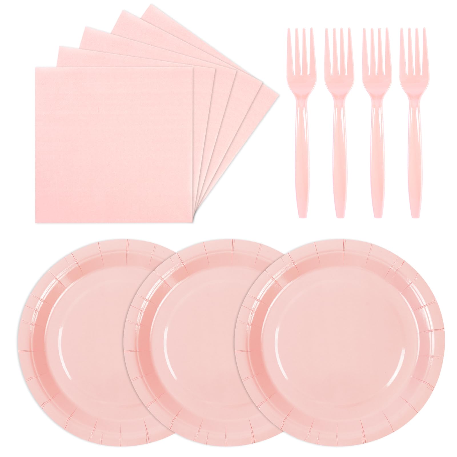 75PCS Paper Plates and Napkins Set, Pink Party Supplies Disposable Dinnerware Includes Paper Plates Napkins Forks Decorations for Birthday,Weddings