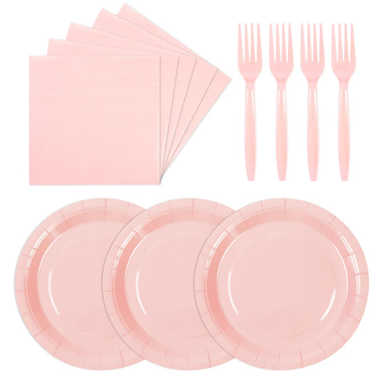 75PCS Paper Plates and Napkins Set, Pink Party Supplies Disposable Dinnerware Includes Paper Plates Napkins Forks Decorations for Birthday,Weddings