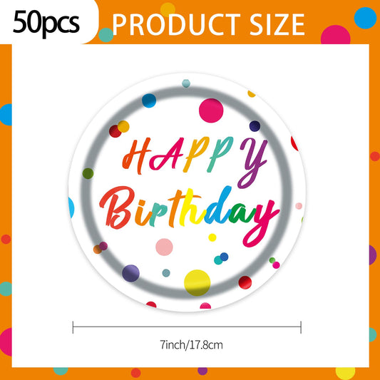 50Pcs Happy Birthday Paper Plates, 7 Inch Black and Gold Dessert Plates for Birthday, Baby Shower and Wedding
