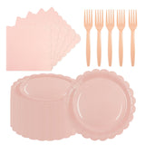 150Pcs Pink Paper Plates and Napkins,50 Guest Pink Scalloped Paper Tableware Forks Disposable Dinnerwaret Kit for Baby Shower Bridal Wedding Birthday Valentine Party New Year Decorations (7inch)