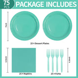 75Pcs Red Paper Plates and Napkins Set with Gold Forks, Disposable Party Tableware for Birthday and Wedding, Serves 25