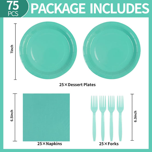 75Pcs Red Paper Plates and Napkins Set with Gold Forks, Disposable Party Tableware for Birthday and Wedding, Serves 25