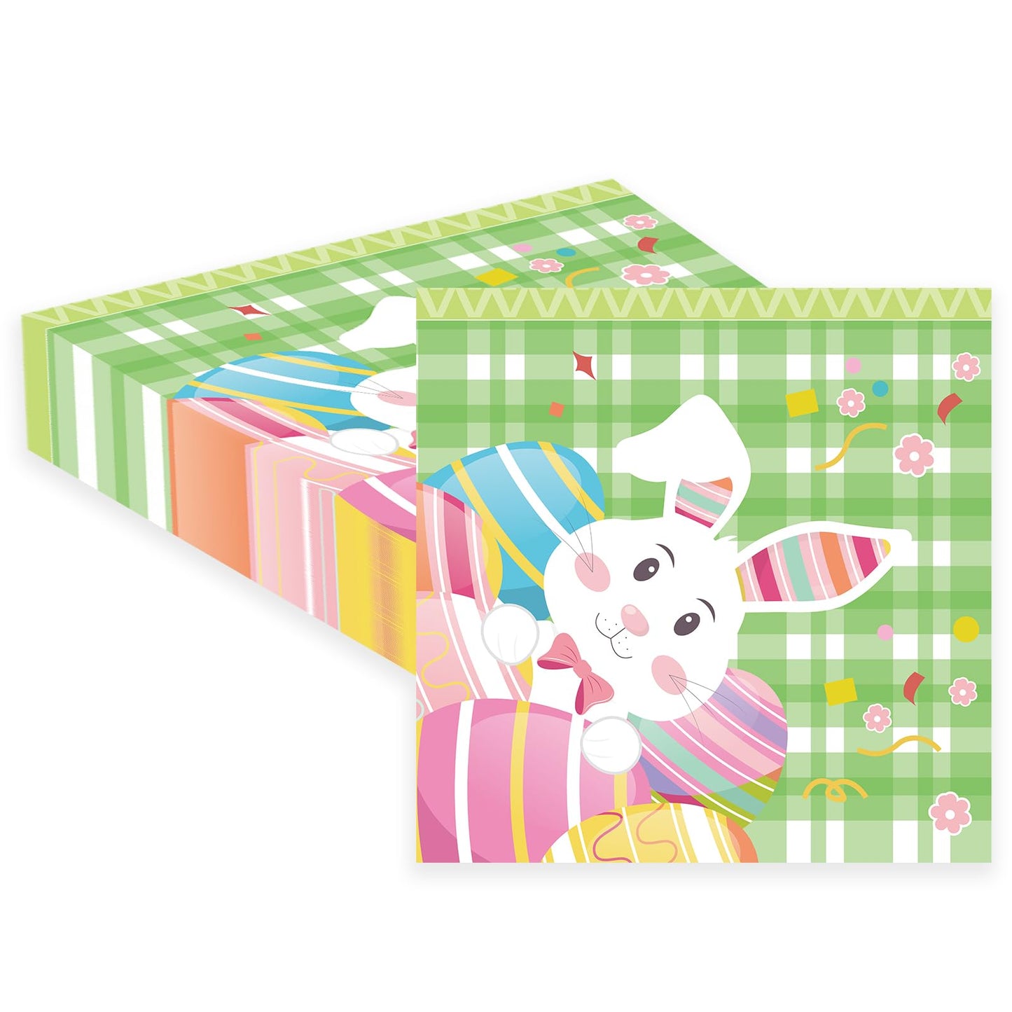 50pcs Happy Easter Napkins,Spring Bunny Eggs Bathroom Napkins Paper Hand Towels Rabbit Decorative Paper Napkins for Holiday Kitchen Party Dinner- 6.5 x 6.5 Inch