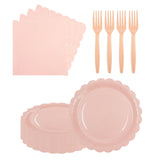 75 Pcs Pink Scalloped Paper Plates, Napkins & Forks Set – Disposable Tableware for Baby Shower, Bridal Shower, Weddings & Valentine's, Serves 25 (9 Inch)