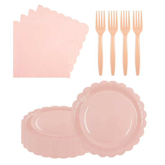 75 Pcs Pink Scalloped Paper Plates, Napkins & Forks Set – Disposable Tableware for Baby Shower, Bridal Shower, Weddings & Valentine's, Serves 25 (9 Inch)