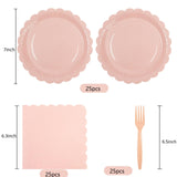 75 Pcs Pink Scalloped Paper Plates, Napkins & Forks Set – Disposable Tableware for Baby Shower, Bridal Shower & Weddings, Serves 25 (7 Inch)