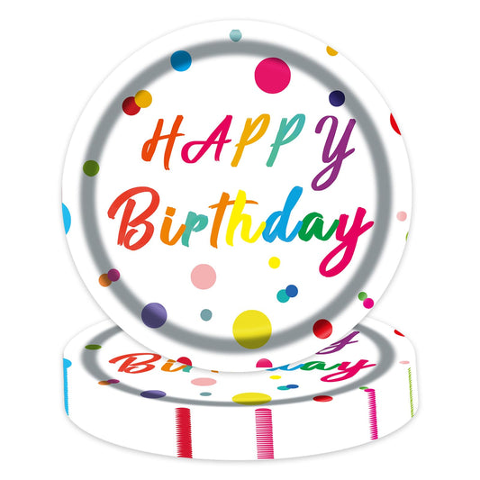 50Pcs Happy Birthday Dots Paper Plates, 7 Inch Colorful Disposable Dessert Plates for Girls and Boys Birthday Party