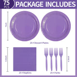 75Pcs Purple Paper Plates and Napkins Party Supplies Set,Purple Disposable Plates Party Supplies Includes Paper Napkins Forks Decorations for Birthday,Halloween,Christmas,Pumpkin,Fall,Serves 25