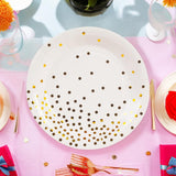 EVYIENEN 50 Pack White and Gold Paper Plates, 7 inch Metallic Foil Polka Dots Disposable Dessert Party Plates Party Supplies for Graduation Birthday Party Weddings Holiday Christmas