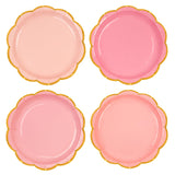 48 Pcs Pink Scalloped Paper Plates,7 Inch Gradient Pink Dessert Party Plates with Gold Foil Disposable Cake Plate Decorative Dinner Serving Plate for Birthday Wedding Graduation Party Supplies