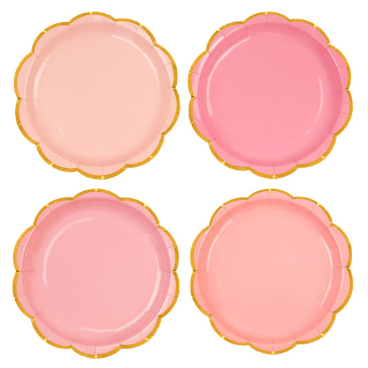 48 Pcs Pink Scalloped Paper Plates,7 Inch Gradient Pink Dessert Party Plates with Gold Foil Disposable Cake Plate Decorative Dinner Serving Plate for Birthday Wedding Graduation Party Supplies