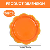 EVYIENEN 50 Pcs Orange Paper Plates,7 Inches Gold Foil Disposable Scalloped Paper Party Plates for Cake Dessert Halloween Fall Thanksgiving Birthday Wedding Baby Shower Party Decorations