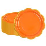 EVYIENEN 50 Pcs Orange Paper Plates,7 Inches Gold Foil Disposable Scalloped Paper Party Plates for Cake Dessert Halloween Fall Thanksgiving Birthday Wedding Baby Shower Party Decorations