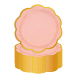 EVYIENEN 50 Pcs Pink Paper Plates,9 Inches Gold Foil Disposable Scalloped Paper Party Plates for Cake Dessert Halloween Fall Thanksgiving Birthday Wedding Baby Shower Party Decorations