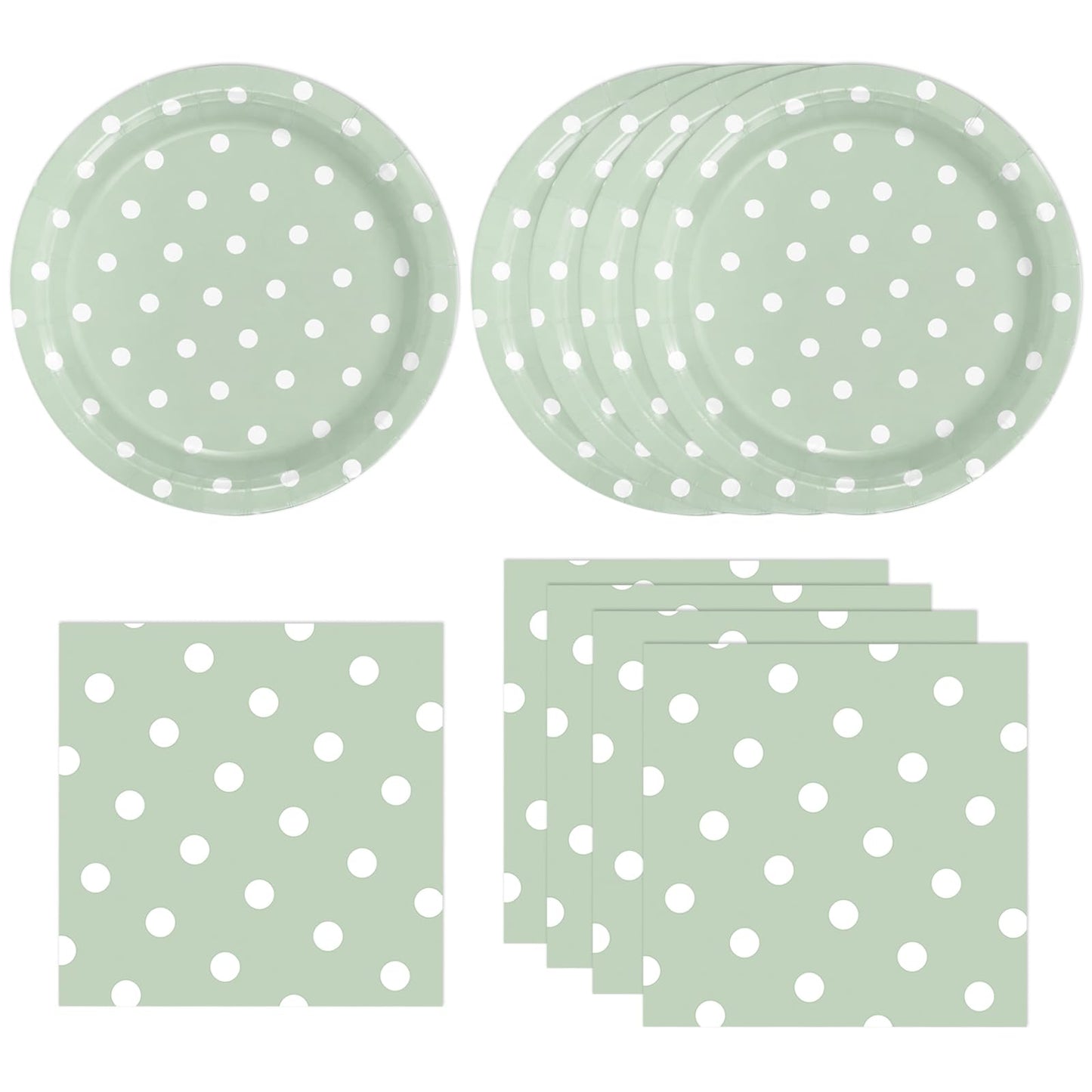 EVYIENEN 50PCS Sage Green Polka Dot Paper Plates and Napkins Party Supplies, Green and White Party Plates and Napkins Tableware Set for Birthday Bridal & Baby Shower Wedding Party Decoration