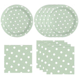 EVYIENEN 50PCS Sage Green Polka Dot Paper Plates and Napkins Party Supplies, Green and White Party Plates and Napkins Tableware Set for Birthday Bridal & Baby Shower Wedding Party Decoration