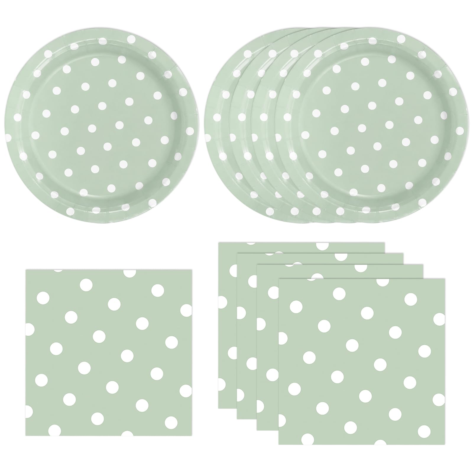 EVYIENEN 50PCS Sage Green Polka Dot Paper Plates and Napkins Party Supplies, Green and White Party Plates and Napkins Tableware Set for Birthday Bridal & Baby Shower Wedding Party Decoration