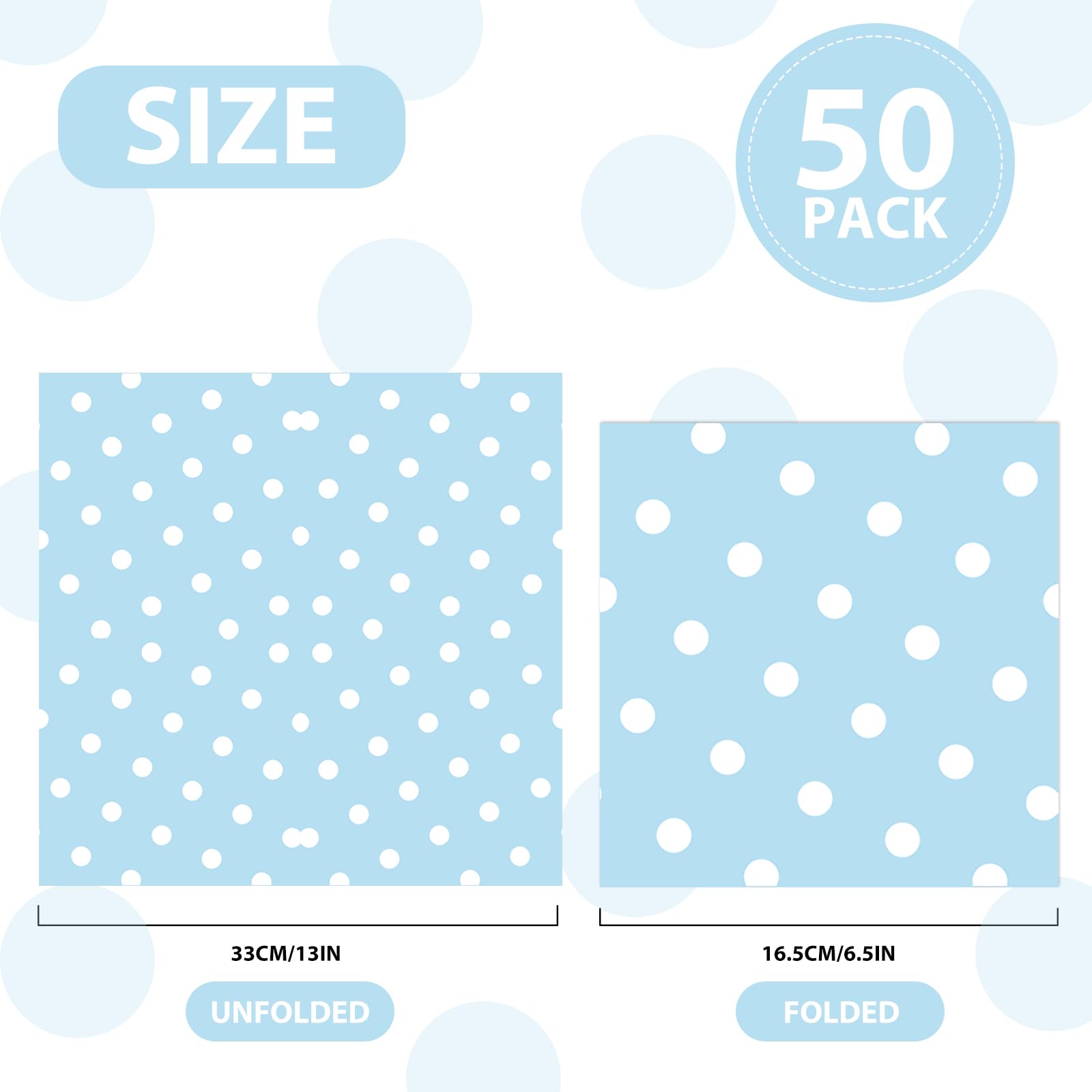 50pcs White Polka Dot Blue Napkins, Disposable 2-Ply Cocktail & Happy Birthday Napkins, Polka Dot Party Decorations for Wedding Baby Shower Birthday Bridal Party