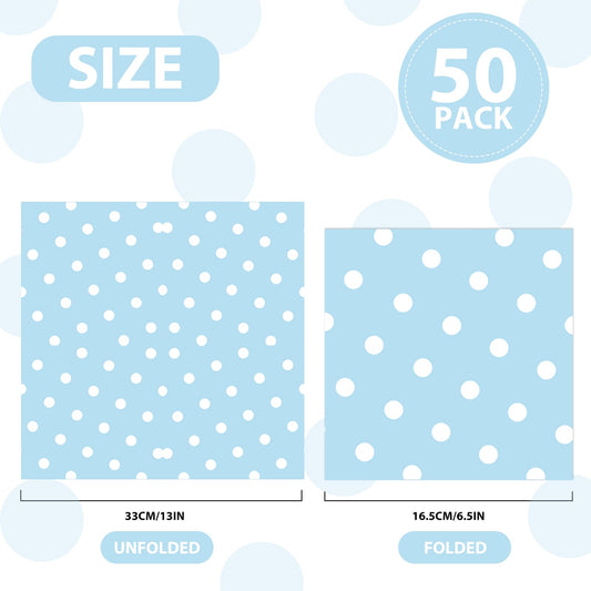 50pcs White Polka Dot Blue Napkins, Disposable 2-Ply Cocktail & Happy Birthday Napkins, Polka Dot Party Decorations for Wedding Baby Shower Birthday Bridal Party