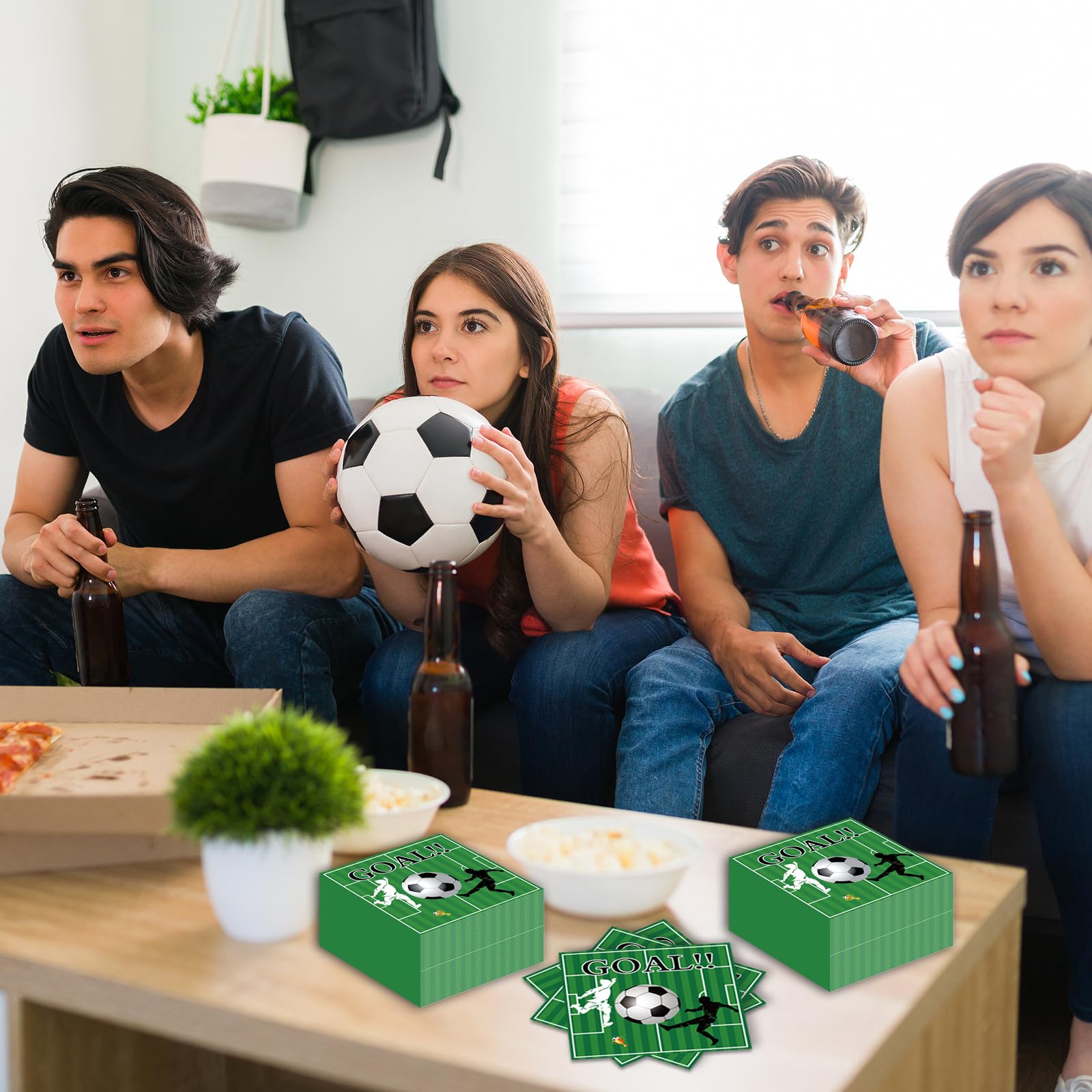 50 Pcs Soccer Paper Napkins,Soccer Paper Napkins Sports Theme Disposable Cocktail Dinner Tableware Napkins for Sports Party Decorations- 6.5 x 6.5 Inch
