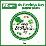 EVYIENEN 50PCS St. Patrick's Day 7-Inch Paper Plates - Green and White Lucky Shamrock Dessert Plates, Disposable Dinner Decorations for St. Patrick's Day Irish Party Supplies