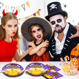 EVYIENEN 40PCS Happy Halloween Paper Plates and Napkins,9Inch Disposable Pumpkin Ghost Dessert Plates for Halloween Theme Birthday Party Supplies,Serve 20