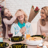 EVYIENEN 50Pcs 70th Birthday Party Paper Plates and Napkins,25 x 7inch Black and Gold Scalloped Dessert Plates Party and 25 x 6.5inch Cocktail Napkins for Birthday Wedding Anniversary Decorations