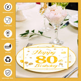 EVYIENEN 50PCS 80th Happy Birthday Plates and Napkins,7 Inch Premium Wihte and Gold Birthday Dessert Cake Plates Party and Cocktail Napkin for Men and Women Table Anniversary Decoration