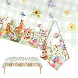 Easter Rectangle Plastic Table Cover, 54x108 Inch Colorful Eggs Bunny and Floral Tablecloth for Easter and Spring Party Decorations
