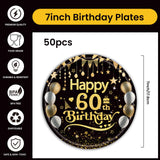 50Pcs 60th Birthday Paper Plates, 9 Inch Black and Gold Disposable Dessert Plates for Men and Women, 60th Birthday and Wedding Party