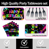 EVYIENEN 75Pcs Neon Birthday Plates and Napkins Party Supplies,7 Inch Neon Paper Plates and 6.5 Inch Napkins with 6.3 Inch Forks Disposable Tableware Set for Birthday Party Decorations,Serve 25