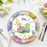 50Pcs Easter Paper Plates, 7 Inch Colorful Bunny and Egg Dessert Plates for Easter, Spring and Birthday Parties